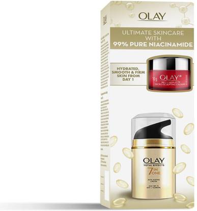 OLAY Day Cream Combo: Regenerist Microsculpting Mini Moisturiser 10g + Total Effects 7 in 1, Anti Ageing Moisturiser (SPF 15) 50g