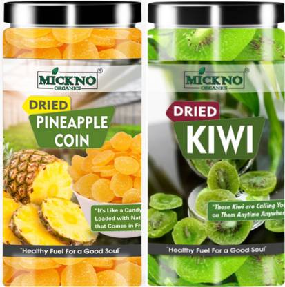 mickno organics Combo of 250g Dried Kiwi Dry Fruits & 250g Dried Pineapple Coin For Baking | Dessert | Snacks | Soft & Juicy Texture, Gift Pack. Kiwi, Pineapple