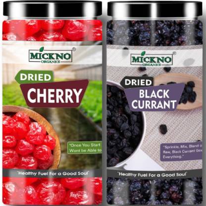 mickno organics Combo of 200g Dried Black Currant Dry Fruit & 200g Jumbo Dried Cherry Fruit For Baking | Dessert Shakes | Ice Cream. Black Currant, Cherries