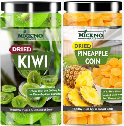 mickno organics Combo of 200g Dried Kiwi Dry Fruits & 200g Dried Pineapple Coin For Baking | Dessert | Snacks | Soft & Juicy Texture, Gift Pack. Kiwi, Pineapple