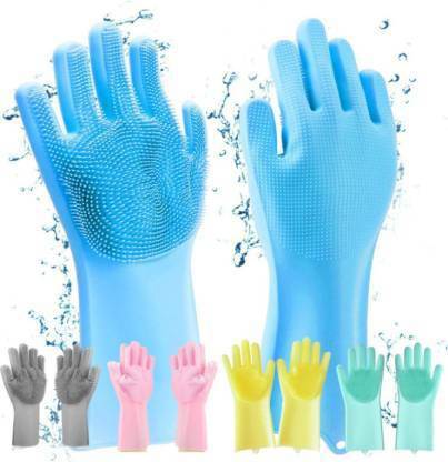 InEfable wet and dry dishwashing glove and pet grooming glove for kitchen glove with scrubber magik latex glove for car washing etc work soft silicone glove INEFABLE brand useful for customer any work free size all hands fits, hand protective glove Grooming Gloves for Dog & Cat