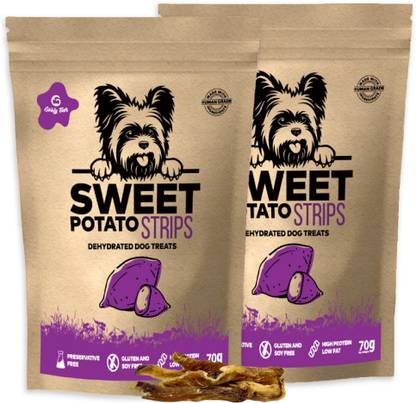 Goofy Tails Sweet Potato Strips | Dehydrated Vegetarian Treats for Dogs | Gluten Free Dog Treats (All Breeds > 2 Months) (Pack of 2) Sweet Potato Dog Treat
