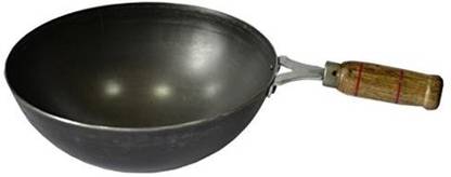 damurhu Wooden Handle Iron Deep kadhai/Indian Wok (8 in, Black) Kadhai 6 cm diameter 0.4 L capacity