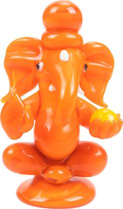 iCraft Colored Opaque Ganesha Idol in Orange Colour for Home, Office (Orange) Decorative Showpiece  -  8 cm