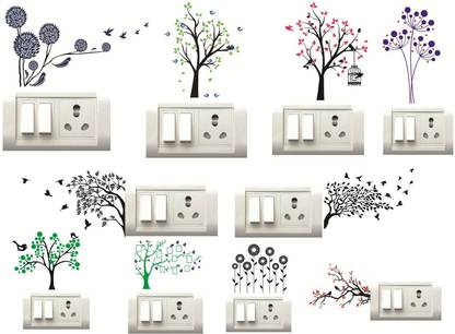 Decor Villa 25 cm tree Wall Sticker & Switch Board Sticker Set Of 10 Reusable Sticker