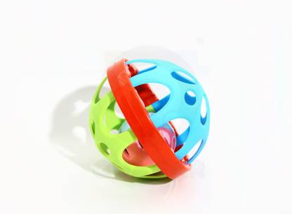 Quasar Colorful Soft Ball and Dumbbell Combo Rattle Toy for Baby Bath Toy Safe Non-Toxic, Rattle Teether Plush Rings Babies 6months+ Sorting, Stacking Plugging Toys Children Toy and Infant Products Born Baby First Toys  - 3 inch