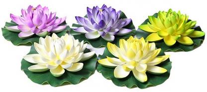 blue penguin Pack Of 5 Floating Flowers For Water Bowl Multicolor Lotus Artificial Flower