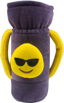 OLE BABY ® Collector's Edition Cute Smiley Emoji Face Soft Attractive Plush Velvet Milk Feeding Bottle Cover With Handle Twin it can hold upto 250 ml feeding bottle Dimension 16x10x6.5 cm