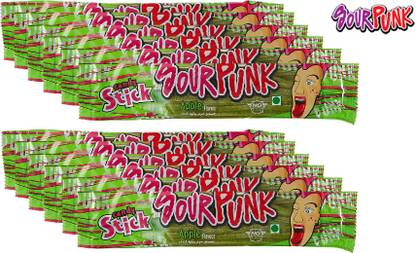 Sour Punk Candy Stick - Apple Flavour - 40 g | Chewy Flavoured Candy (Pack of 12) (Imported) Apple Candy Sticks