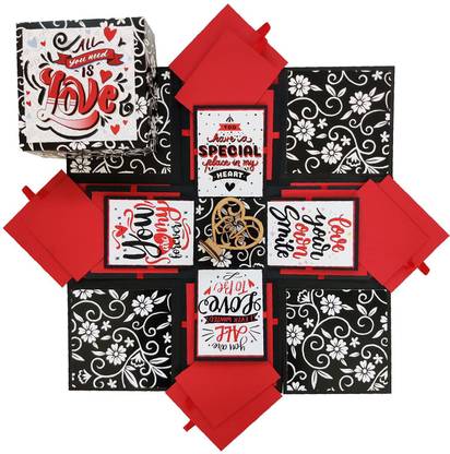 explosion box For Love, Gift for Love, 3 Layer Explosion Box for Love Gift, Romantic Gift for Girlfriend, Gifts for Boyfriend ,Explosion Box with Unique Message Quotes (Red and Black) (Non Customised) ENC1 Greeting Card