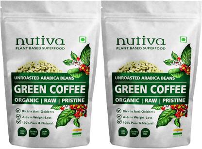 Nutiva Twin Pack of Green Coffee Beans - 250 Gram Each | For Immunity Building and Weight Loss | Premium Grade 100% Unroasted Arabica Green Coffee Beans