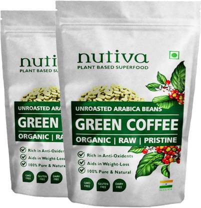 Nutiva Twin Pack of Green Coffee Beans - 400 Gram Each | For Immunity Building and Weight Loss | Premium Grade 100% Unroasted Arabica Green Coffee Beans