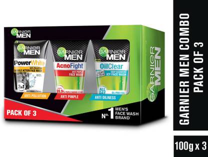 GARNIER Men Face Wash Combo Pack (AcnoFight, Power White Double Action, Oil Clear) 3 x 100 gm
