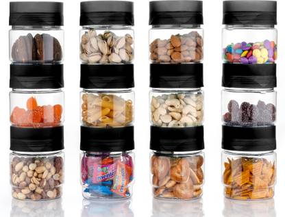 कैप्शन 12 Pieces Master Combo-350 ml Plastic Grocery Container Airtight Transparent Jar 12 पीस स्पाइस सेट