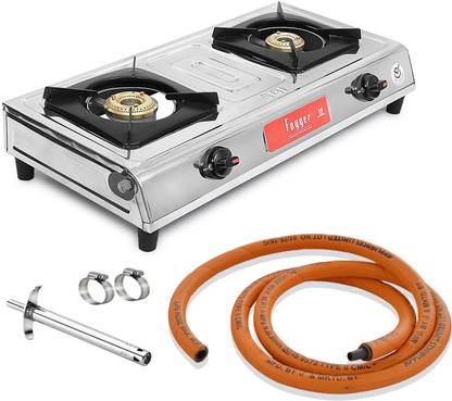 Fogger Shine Gold LPG Hose Pipe Fitting Clamp Gas Lighter 2 Burner Stainless Steel Stainless Steel, Iron, Brass Manual Gas Stove