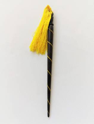 Jain Export Yellow Tassels with Thread Word Wooden Hair stick for women Bun Stick