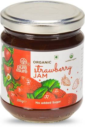 Pure & Sure Organic Jam | Flavour - Strawberry |Vegan Bread Spread, Natural Sugar Fruit Jam | Healthy Snacks for Weight Loss - (Pack of 1)