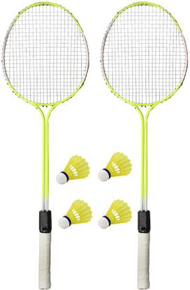 CLOVERBYTE Florescent Badminton Set Of 2 Piece Badminton Racquet with 4 Piece Plastic Shuttle Badminton Kit