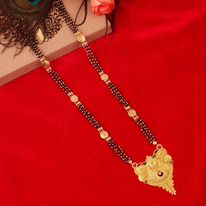 Long Black Beads One Gram Gold Lakshmi Coin Mangalsutra For Women Alloy Mangalsutra