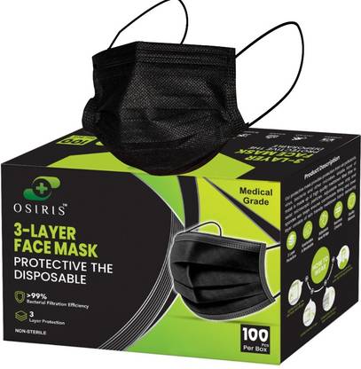 osiris OSIRIS Surgical 3ply Black Face Mask with Melt Blown Fabric Layer Certified by ISO, CE, WHO-GMP, FDA with Melt Blown Fabric Layer Water Resistant with Melt Blown Fabric Layer Premium Black [25] BLK_25 Water Resistant Surgical Mask With Melt Blown Fabric Layer