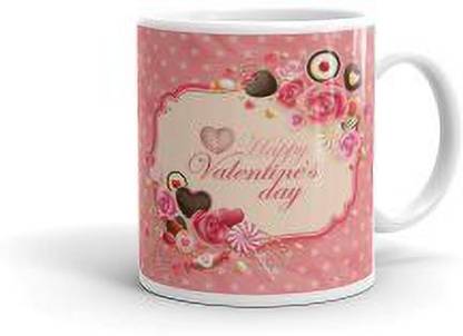 KUSUMCART Happy valentine day Joy and Light Ceramic Coffee for Friend, Girlfriend & BoyFriend Glossy Finish With Vibrant Print Ceramic (330 ml) Ceramic Coffee Mug