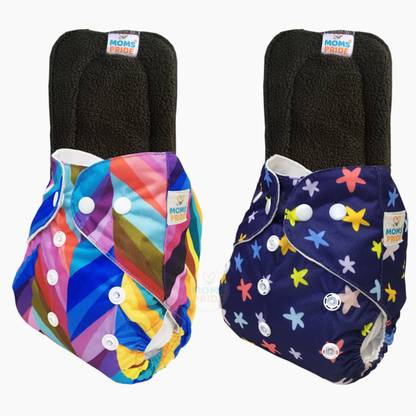 MOM'S PRIDE Reusable Exclusive Pocket Cloth Diapers With Inserts Pack of 2