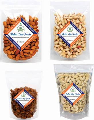 BalSo BS-Premium 100% Natural Almonds (100g) Cashews (100g) Roasted Pista (100g) And Munakka (100g) 400g dry fruits combo pack Almonds,Kaju,Pista And Munakka (4x100g) Cashews, Almonds, Raisins, Pistachios