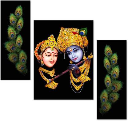 Art Amori Radha Krishna Black Theme MDF Wall Painting 3 Piece Set Digital Reprint 12 inch x 18 inch Painting