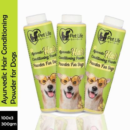 Pet Life Ayurvedic Hair Conditioning Powder For Dogs Effective To Detangles Hair, Skin Healing/Cleaning, Restores Hair Quality - Safe & Effective Pet Friendly Formula For All Dogs Breeds – 100 GM – (Pack Of 3) 300 ml Pet Coat Cleanser