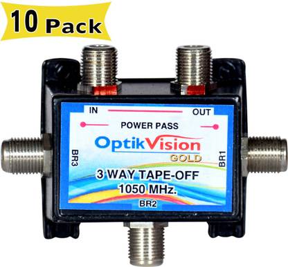 optik vision gold Tap Off 3 Way { T-3 } for Cable tv 3-BR 1-Out { Pack of 10 Pcs } Media Streaming Device