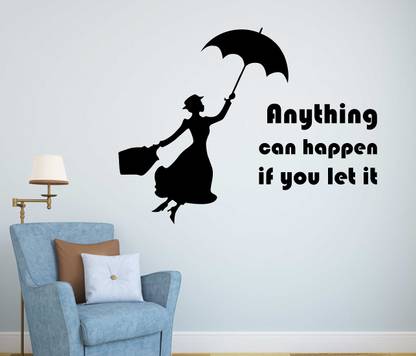 WALLDECORS 75 cm WALLDECOR GIRL HOLDING UMBRELLA WITH HAPPY QUOTES Self Adhesive Sticker