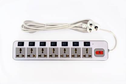Shivay Store 6 Amp 7 Ports Extension Socket with Switch Button 7 Socket Extension Boards (White) 7  Socket Extension Boards
