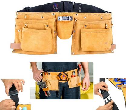 Mass Pro Leather Tool Belt With Quick Release Buckle Carpenter, Construction Pouch , Framers, Handyman, Electrician ,Brown Colour ,Belts Adjustable Pro Tool Belt