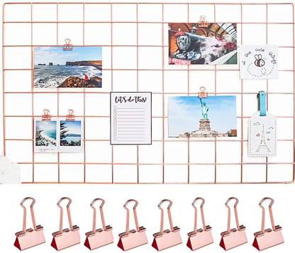 appigo Rose Gold Wall Grid Panel for Photo Hanging Display with 8.Pcs Clips & Wall Decoration Organizer