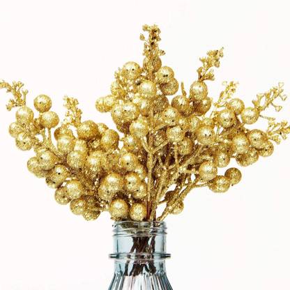 APSAMBR Artificial Christmas Berries (GOLD BERRY 6P) Hanging Ornaments Pack of 14