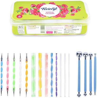 lico Art Mandala Art & Dot Painting Set (Pack of 10 Fabric Colors, 8 Mandala Sticks, 5 Dotting Tools & 5 Color Shapers)