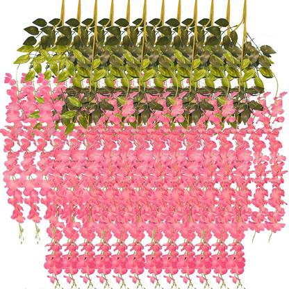 Tdas Artificial Flower for Home Decoration Plants Plastic Flowers Decor Items Decorative Flowers Hanging Bunch Creepers Garlands Leaves for Vase Wedding Room Pink Westeria Artificial Flower