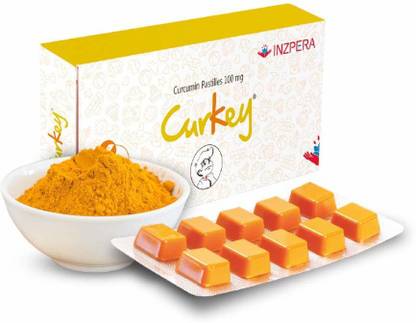 curkey One strip of 10 pastilles Natural Curcumin Extract from Turmeric - Sugar Free, Mint Flavour
