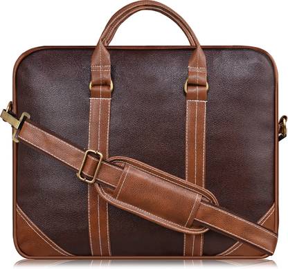 Khyati sales Brown & Tan Color Faux Leather 10L Office Laptop Bag For Men & Women BG42 Waterproof Messenger Bag