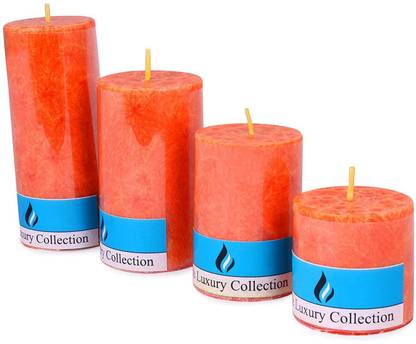 BREVVA IXX538-DR-Sandalwood Smokeless Scented Pillar Candle Set | Scented Pillar Candle Set of 4pc for Home Decoration Candle