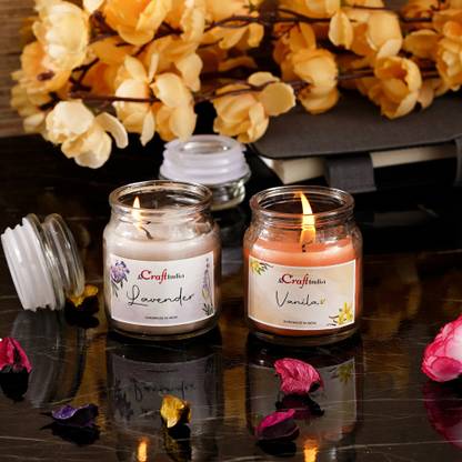 eCraftIndia Pack of 2 flavour Jar Candle - Lavender, Vanilla Candle