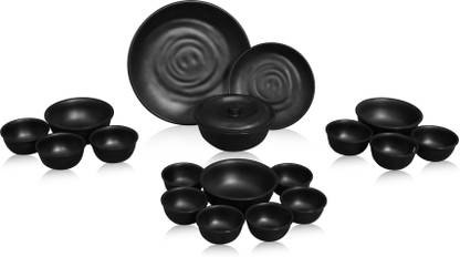 Tibros Pack of 29 Melamin Asian Matt Series Simply Black Designed Dinner Set