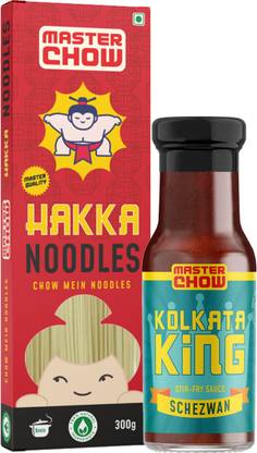 MasterChow Schezwan Chowmein Kit with Hakka Noodles (300 gm) and Kolkata King Schezwan Cooking sauce (220gm) | No Artificial Color | Made in Small Batches | Fresh From the Kitchen | Get Restaurant Style Taste in Just 10 Minutes | Serves 4-5 Meals Combo