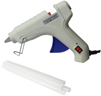 DST Plastic 40 W Hot Melt Glue Gun with On/Off Switch and Indicator (White, 5 Glue Sticks) Standard Temperature Corded Glue Gun