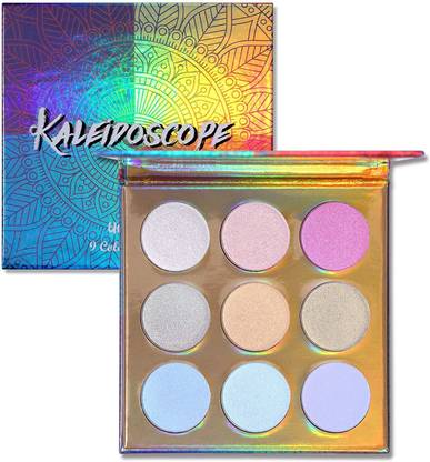 THR3E STROKES Ucanbee Kaleidoscope Holographic Highlighter Makeup Palette Kit, 9 Color Polarized Shimmer Illuminating Glow Highlighting Bronzers Powder Set, Laser Outer Packaging With Mirror Cosmetics Highlighter