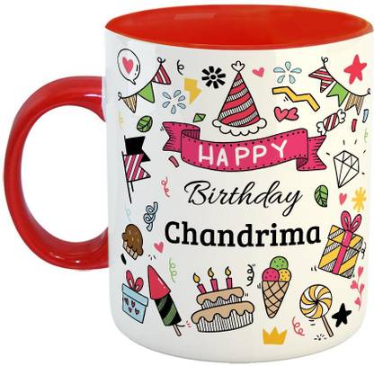 Furnish Fantasy Happy Birthday Ceramic Coffee - Best Birthday Gift for Son, Daughter, Brother, Sister, Gift for Kids, Return Gift - Color - Red, Name - Chandrima Ceramic Coffee Mug