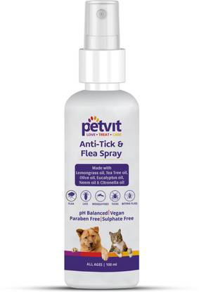 Petvit Anti-Tick & Flea Spray with Lemongrass Oil, Tea Tree Oil, Neem – 100ml Flea and Tick N/A Dog Shampoo