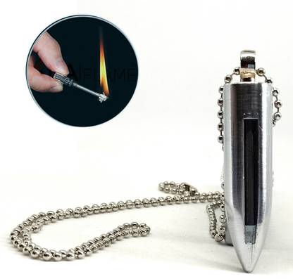 MOODY Permanent Match Lighter Flint Bullet Silver with Keychain Fire Starter Keychain Smoking Gadgets For Men - Cigarette Lighter - Camping fire starter Pocket Lighter
