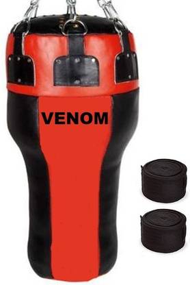 VENOM Red & Black Color, 7.5ft. Unfilled, Punching Bag with Hanging Chain & Handwraps Uppercut Bag