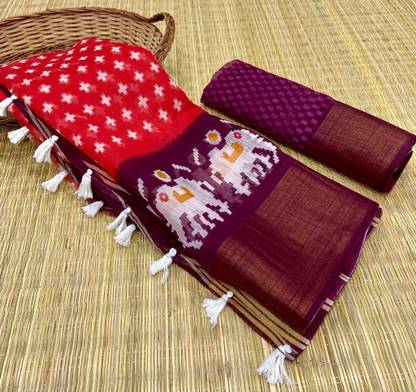Ikkat Cotton Blend Saree